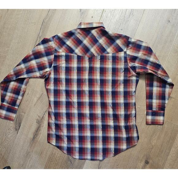 NOS Vintage Ely Gentleman Plaid Western Shirt Pearl Snaps Gold Thread L - Picture 2 of 11